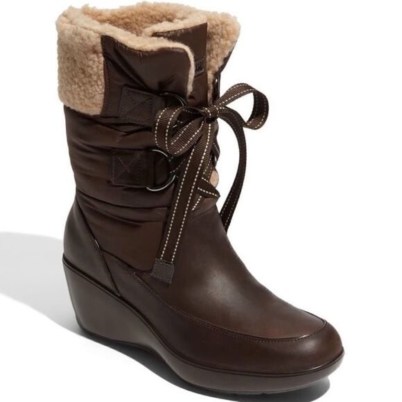 Sperry Harbour Wedge Boots Brown Waterproof Insulated Faux Fur - Picture 1 of 14